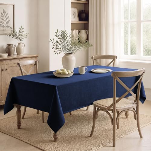Veblandy Rectangle Tablecloth Waterproof 60x120 inch Linen Textured Table Cloth Stain and Wrinkle Resistant Washable, Decorative Fabric Table Cover for Dining, Party and Camping, Navy Blue - Image 7