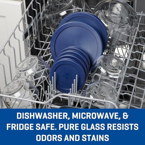 Anchor Hocking 12 Piece Glass Storage Containers with Lids (6 Glass Food Storage Containers & 6 Navy Blue SnugFit Lids) - Image 4