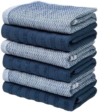 Bumble Premium Dish Cloths 13"x13" (6 Pack) | 100% Natural Ring Spun Cotton | 400 GSM | Highly Absorbent & Soft |Yarn Dyed & Solid Dyed Terry Dish Cloth Set - Blue - Image 6