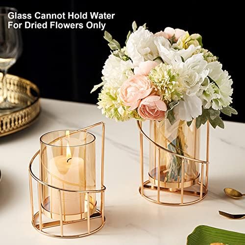 Metal Wire Candle Holder Set of 2, Glass Pillar Candle Holders Gold Decorative Tea Light Candleholders for Home Decor Table Decorations Centerpiece - Image 4