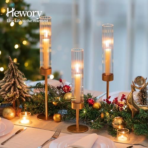 Hewory Gold Hurricane Candle Holders: 12 PCS Brass Tall Candlestick Taper Candle Holders Bulk for Candlesticks Candle Sticks Holder Decor for Table Centerpiece Wedding Party Christmas Decorations - Image 5