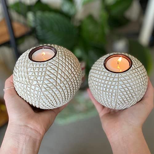 Luca Beige Orb Tea Light Candle Holders, Gift Boxed Set of 2 - Image 2