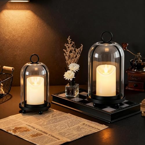 Glass Hurricane Candle Holder Decorative Black Metal Pillar Candle Lantern - Image 5
