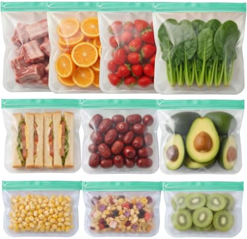 10 Pack Reusable Silicone Food Storage Bags Reusable Freezer Bags Green by Anelueeoo