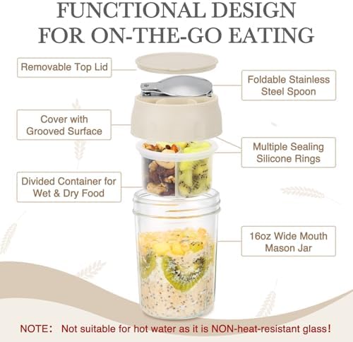 SOLIGT 2 Pack Overnight Oats Containers with Lids (Oat White/Oat White) - Image 3