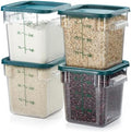 CURTA 4 Pack Food Storage Container with Green Lid - NSF Commercial Grade in 4.0 Qt - Square, Clear, Polycarbonate by CURTA