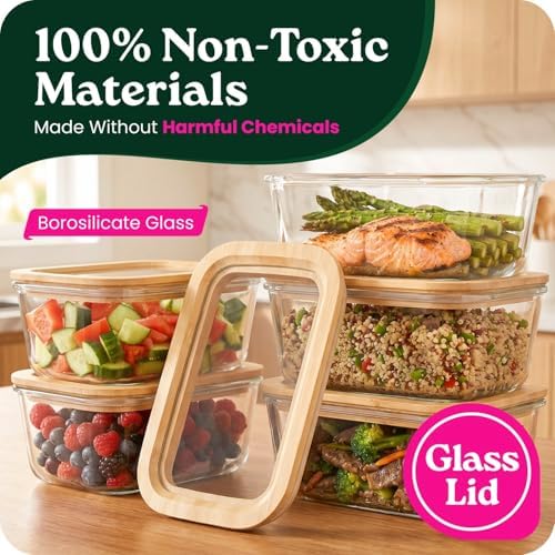 4-Pack Glass Food Storage Containers with Clear-Top Bamboo Lids – Plastic Free 46.7 Oz Glass Meal Prep Containers for Lunch, Eco Friendly Airtight Food Storage, Microwave & Oven Safe (46.7 Fl Oz) - Image 3