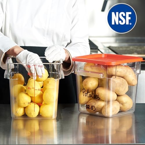 CURTA 8-Pack 8 Qt NSF Clear Polycarbonate Food Storage Containers with Red Lids - Square, Commercial-Grade, Freezer & Dishwasher Safe, Stackable - Image 3