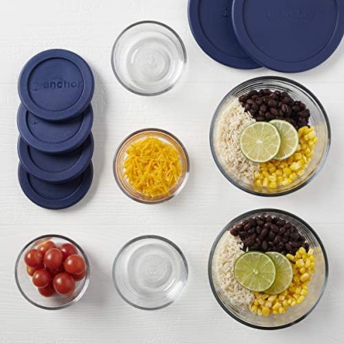 Anchor Hocking 12 Piece Glass Storage Containers with Lids (6 Glass Food Storage Containers & 6 Navy Blue SnugFit Lids) - Image 6