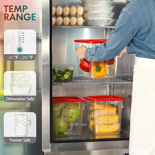 CURTA 8-Pack 4 Qt NSF Clear Polycarbonate Food Storage Containers with Green Lids - Square, Commercial-Grade, Freezer & Dishwasher Safe, Stackable - Image 6