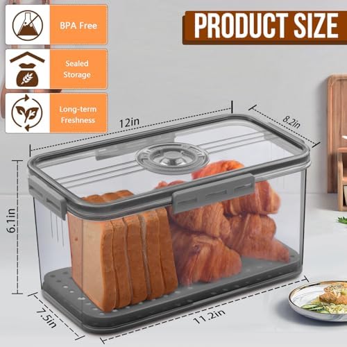 Gifhomfix Bread Box Bread Boxes for Kitchen Counter Airtight, Time Recording Bread Storage Container with Lid, Bread Keeper for Homemade Bread, Toast, Bagel, Donut and Cookies, LARGE Dark Grey - Image 2