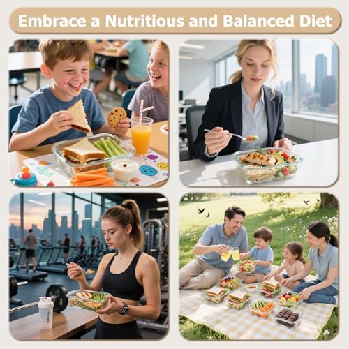 3 Packs 36oz Glass Food Storage Containers with Lids, Stackable Borosilicate Glass Bowls Meal Prep Lunch Containers Microwave Oven Freezer Safe (Gray-3) - Image 6