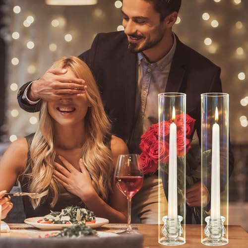 6 Set Glass Hurricane Candle Holders 11.8" Open Ended Glass Candleholder Tube Shape Bottomless and 2.1" Taper Clear Candlestick Holder Bulk for Table Centerpiece Wedding Party Home Decor (6, Clear) - Image 6