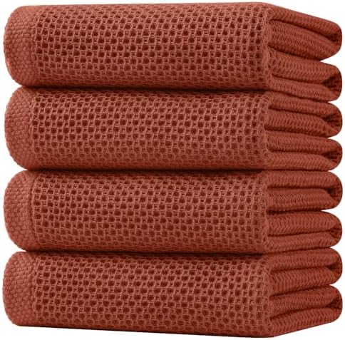 Homaxy 100% Cotton Oversized Waffle Weave Kitchen Towels 4-Pack, Rust by Homaxy