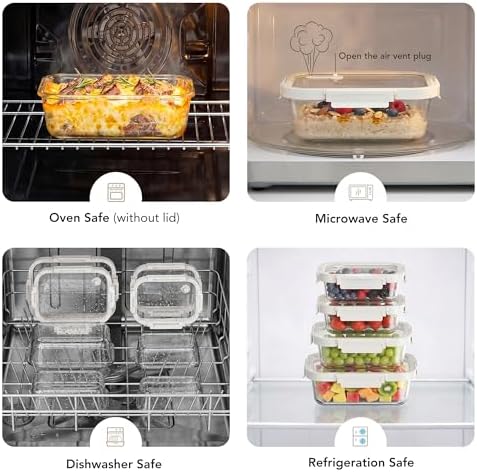 GENICOOK 4 Set Glass Produce Storage Containers for Fridge with Glass Lids - Image 6