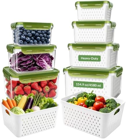 4 Pack Heavy-Duty Fruit Containers for Fridge,Food Storage Containers,Green by Easierr