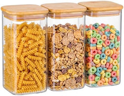 3-Pack 1.6Qt Square Glass Storage Jars with Bamboo Lids by Unknown