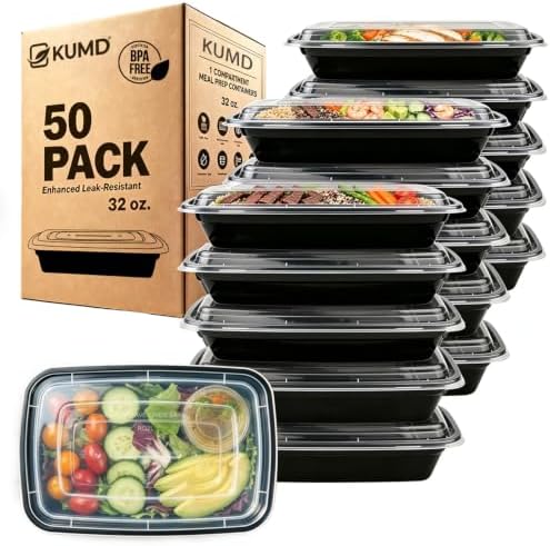 KUMD 50-Pack (100 Pieces) 32 oz Meal Prep Containers Reusable with Lids by KUMDHome