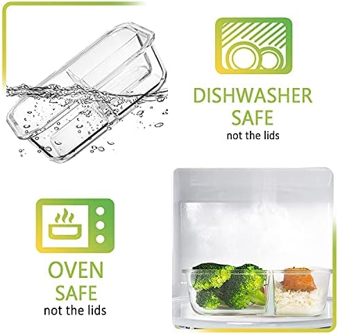 M MCIRCO 5 Pack,36 oz, 3 Compartments Glass Meal Prep Containers with Lids - Image 4