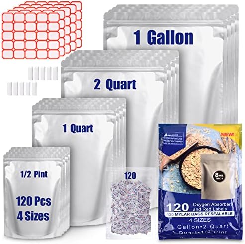 Lebodu 120 Mylar Bags with 120 x 300cc Oxygen Absorbers for Food Storage by Leboduo