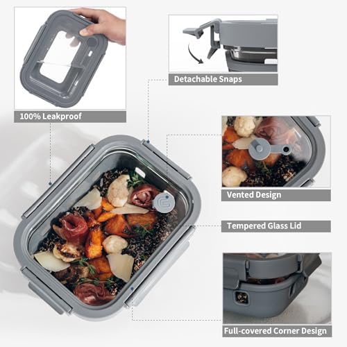 GENICOOK 5 Set Glass Meal Prep Containers with Glass Lids - Image 4