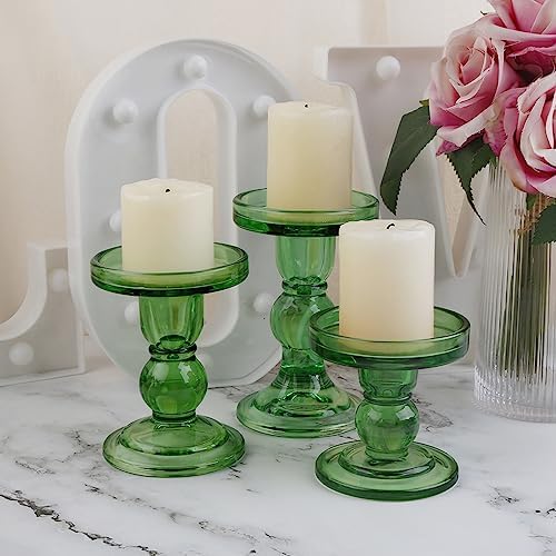 6-Piece Set of Green Glass Candlestick, Crystal Candlestick Holder Holder and Conical Candle, Christmas Candle Holder Decoration, Family Living Room Wedding Candle Holder (green2sets) - Image 6