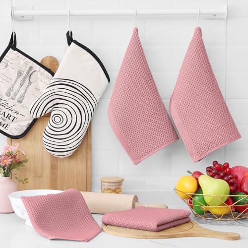Homaxy 100% Cotton Waffle Weave Kitchen Dish Cloths 6-Pack, Dried Rose - Image 6