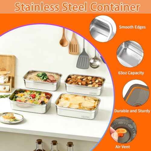 10 Pack 63oz Stainless Steel Food Storage Containers with Lids - Image 5