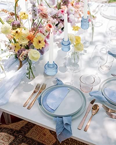 Vixdonos Glass Candlestick Holders Tealight Candle Holders for Table Centerpieces, Wedding Decor and Dinner Party (6 Pcs, Light Blue) - Image 5