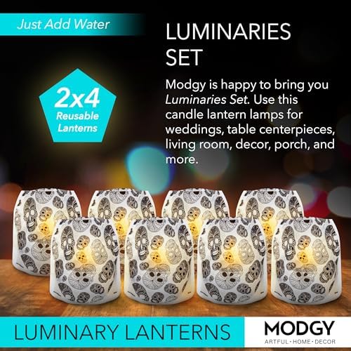 MODGY Luminary Lanterns Candle Holder Decorative Indoor Outdoor Decor, Lanterns for Wedding Centerpiece Decoration Outside Patio, with Flameless Floating LED Candles, Skoup Pack of 2 - Image 2