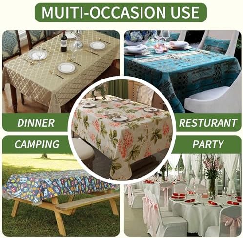 Square Table Cloth,100% Waterproof Tablecloth Oil Proof Spill Proof Vinyl Table Cloth, Wipe Clean Plastic Table Cover for Dining, Camping, Indoor and Outdoor 54" x 54",Flower - Image 6