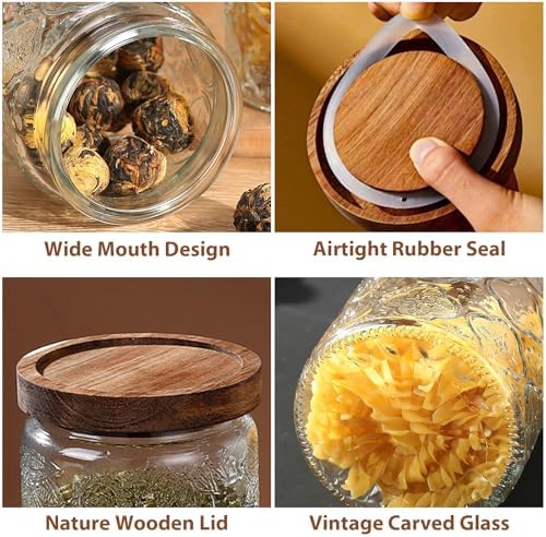 34 OZ Vintage Glass Jar with Lid, Airtight Food Storage Canisters with Bamboo for Kitchen Counter Pantry, Ideal for Coffee, Candy, Tea, Oats, Sugar, Cookies Decorative Jars-Sunflower - Image 4