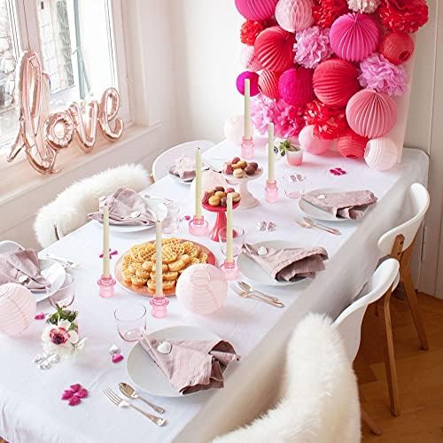 Vixdonos Taper Glass Candlestick Holders Tealight Candle Holders for Table Centerpieces, Wedding Decor and Dinner Party (6 Pcs, Pink) - Image 5