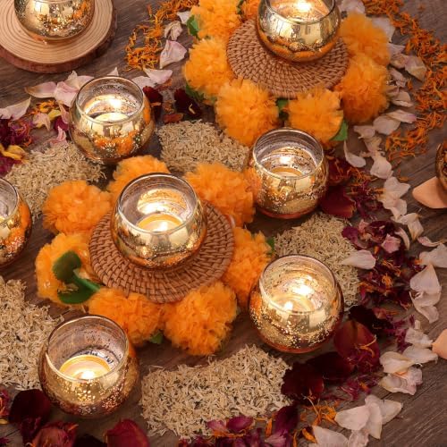 Volens Round Gold Votive Candle Holders, Mercury Glass Votives Set of 12 - Image 5