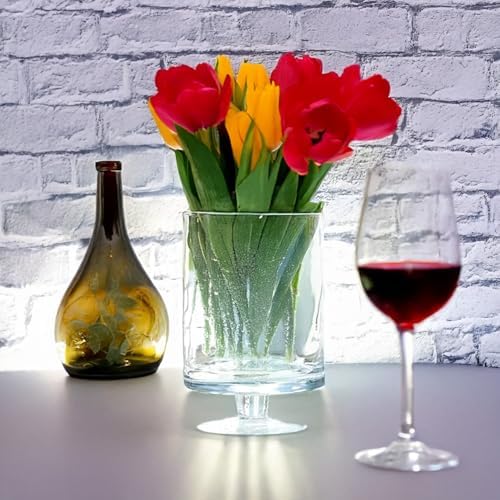WGVI Clear Glass Pedestal Hurricane Candle Holder, 4.65" W, 7.9" H, Decorative Vase for Pillar Candles, Short Stemmed Candleholder Cylinder, Tabletop Centerpieces, Home Décor, Elegant Design, 1 Piece - Image 7