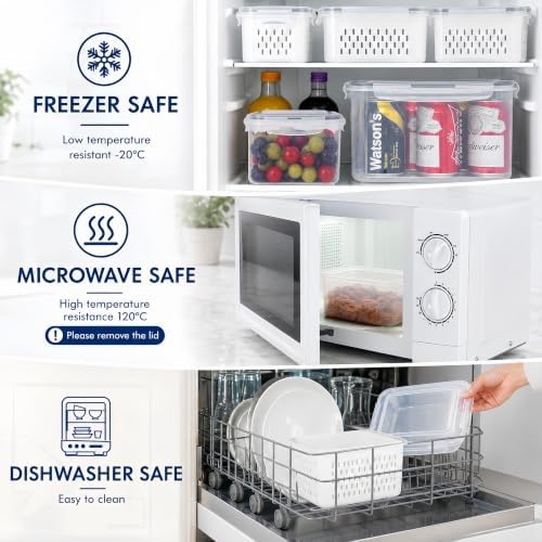 5 Pcs Large Fruit Storage Containers for Fridge Food Storage with Colanders - Image 3