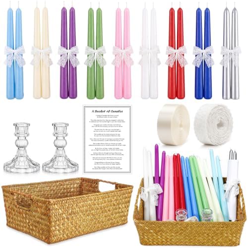 Mtlee Basket of Candle Wedding Gift Candleholders Basket Ribbon, Plain by MTLEE