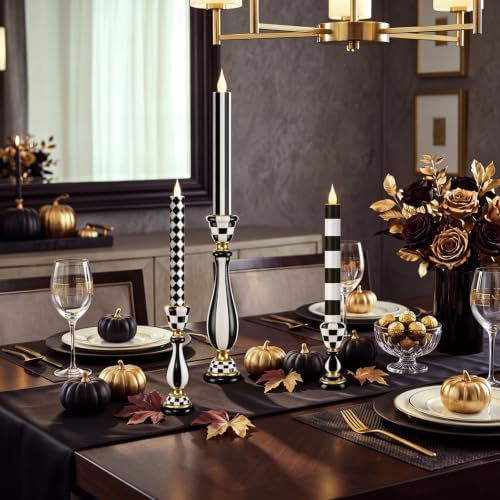 3 Pcs Black and White Checkerboard Taper Candle Holder,Classic - Image 6