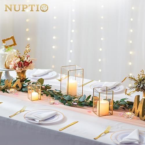 NUPTIO Hurricane Candle Holder Centerpieces: 6 Pcs Glass Candles Lantern - Image 5