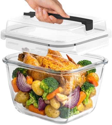Razab 2700ml / 91oz / 11.5 Cups Large Glass Food Storage Container with Lid - Leakproof Glass Meal Prep Container for Roasting & Storing Leftovers, Glass Lunch Container, Microwave & Oven Safe by RazabHomeGoods
