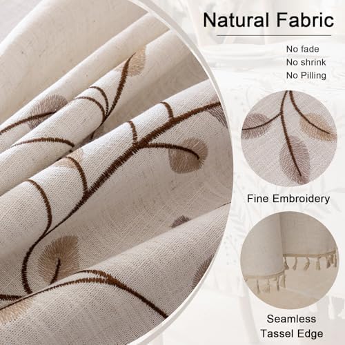 Joyfol Day Round Linen Tablecloth, Heavy Duty Waterproof Tablecloths, Farmhouse Embroidery Leaves Table Cloth with Tassels, Soft Wrinkle Free Table Cover, Coffee Vines, 55 inch - Image 3
