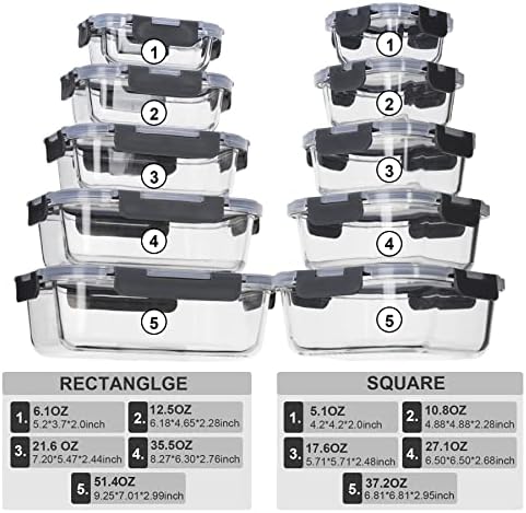 coccot Glass Food Storage Containers with Lids Airtight, Glass Meal Prep Containers for Lunch Food, Container Set, Easy to Open& Close/Microwave,Oven,Freezer,Dishwasher Safe/Leak-Proof（20 Pieces） - Image 3