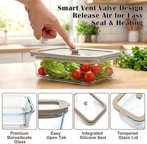 35 oz Glass Food Storage Containers with Glass Lids, 5 Pack, Airtight - Image 3