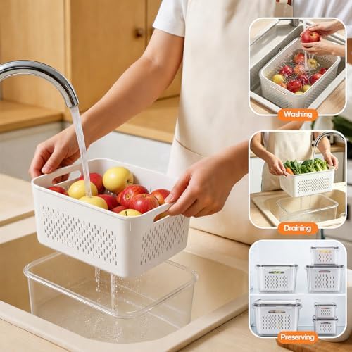 Fruit Storage Containers for Fridge, 3 Pack Plastic Food Storage Container - Image 3