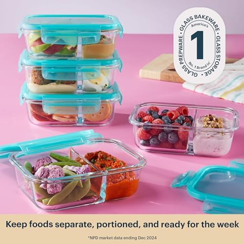 Pyrex Glass Meal Box (5-Pack, 2.3 Cup) Divided Compartments, Locking Lids - Image 5