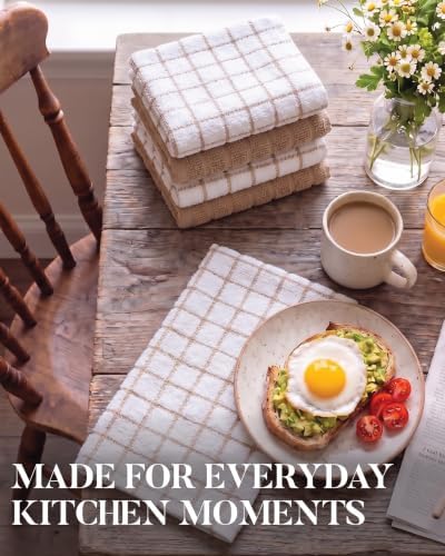Bumble Dish Cloths (6-Pack), 100% Cotton Kitchen Towels, 12"x12" - Tan - Image 3