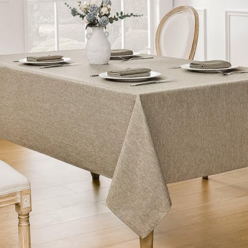 Veblandy Rectangle Tablecloth Linen Textured Waterproof & Stain Resistant Table Cloth Wrinkle Free Decorative Fabric Farmhouse Table Cover for Dining/Party/Buffet/Wedding, 60 x 120 Inch, Mocha - Image 2