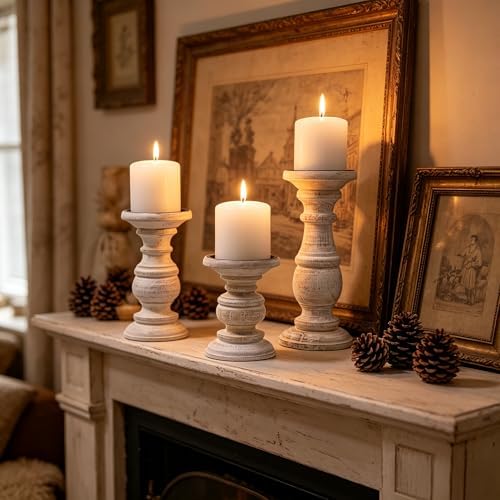Hosley Set of 3 Whitewashed Wooden Pillar Candle Holders – 10”, 8”, and 6” Heights – Ideal for LED and Pillar Candles, Weddings, Parties, Home Décor, Spa, Reiki, and Aromatherapy - Image 2