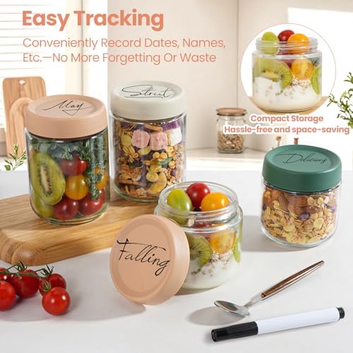 12Pack Overnight Oats Containers with Lids, 16oz, 8oz & 4oz Glass Jars with Airtight Lids, Wide mouth Mason Salad jars, Glass Food Storage Containers for Yogurt Chia Pudding Snacks Cereal & Spices - Image 5
