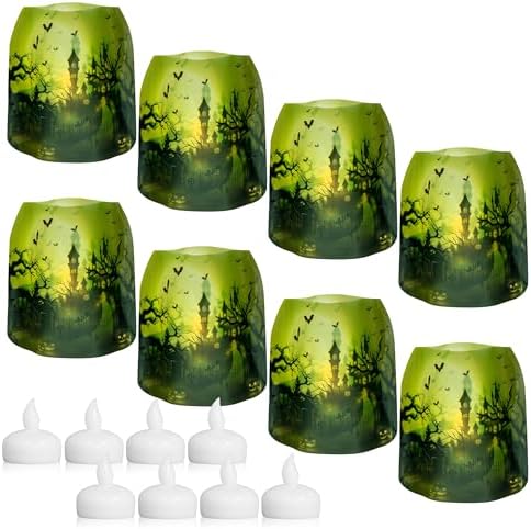 MODGY Luminary Lanterns Candle Holder Decorative Indoor Outdoor Decor, Lanterns for Wedding Centerpiece Decoration Outside Patio, with Flameless Floating LED Candles, Frankencastle Pack of 2 by MODGY
